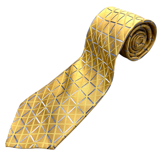 Paul‎ Dione 100% Silk Dress Tie Gold Bold Check Window Pane Pattern 59" 4" - Picture 1 of 10